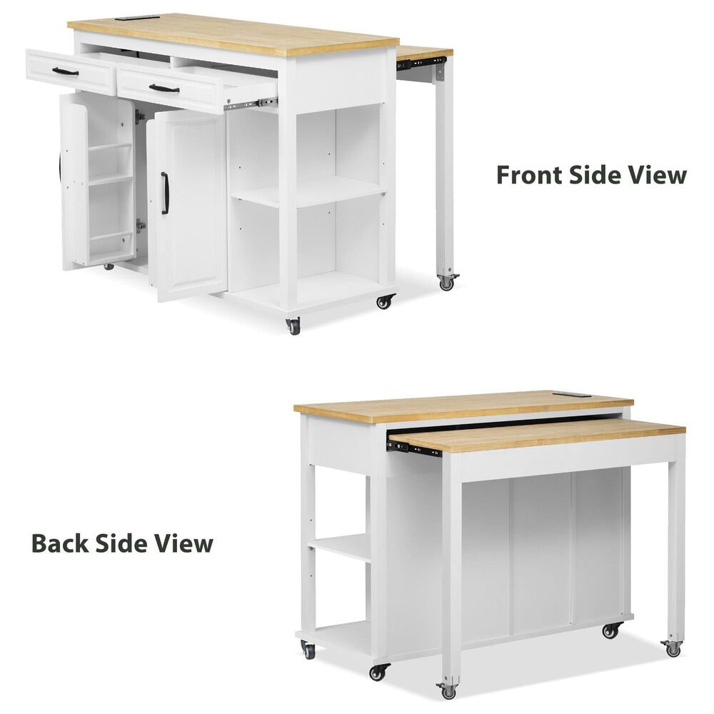 HOMLUX 47" Kitchen Island with Extendable Dining Table in White, , large