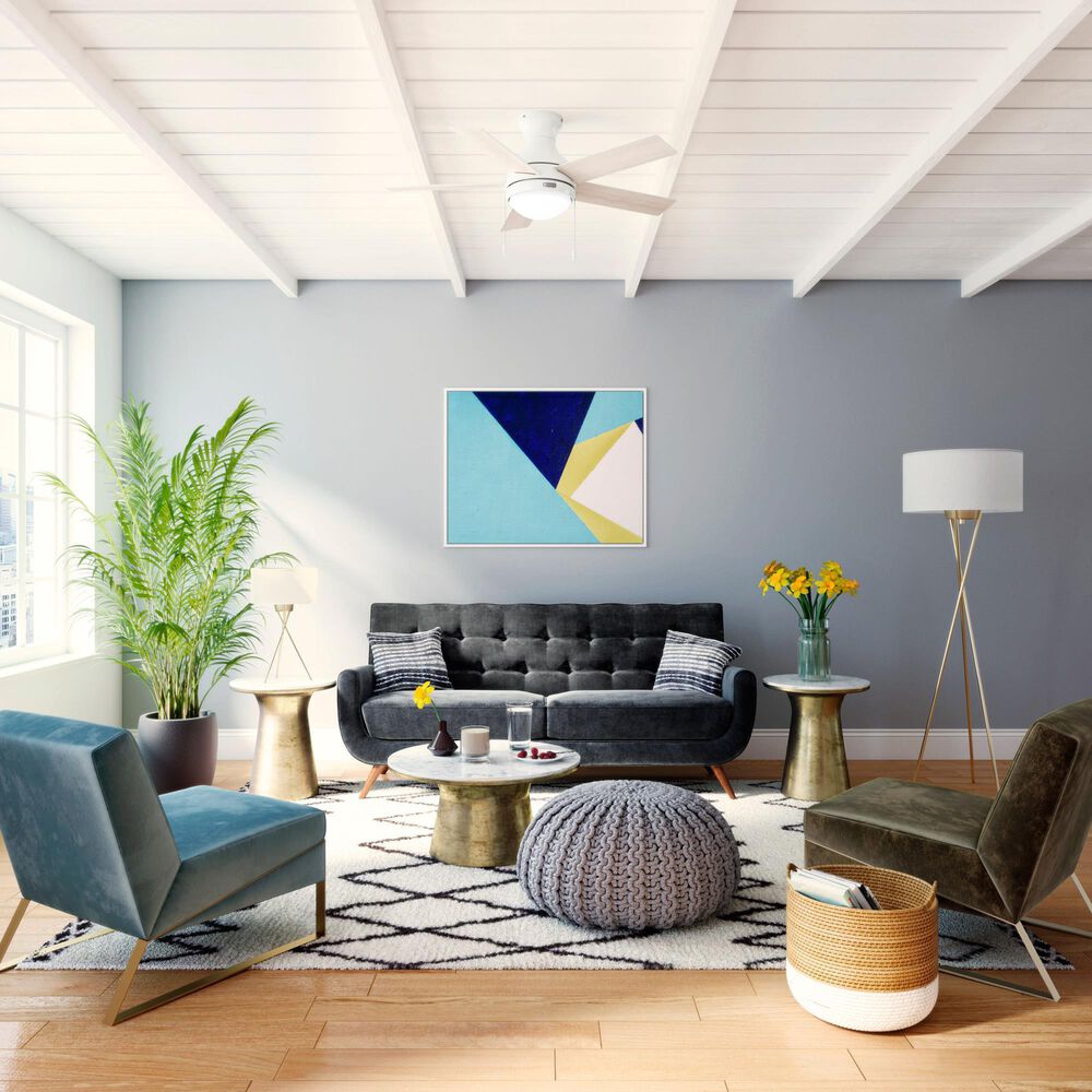 Hunter Aren Low Profile 44&quot; Ceiling Fan with LED Lights in Fresh White, , large