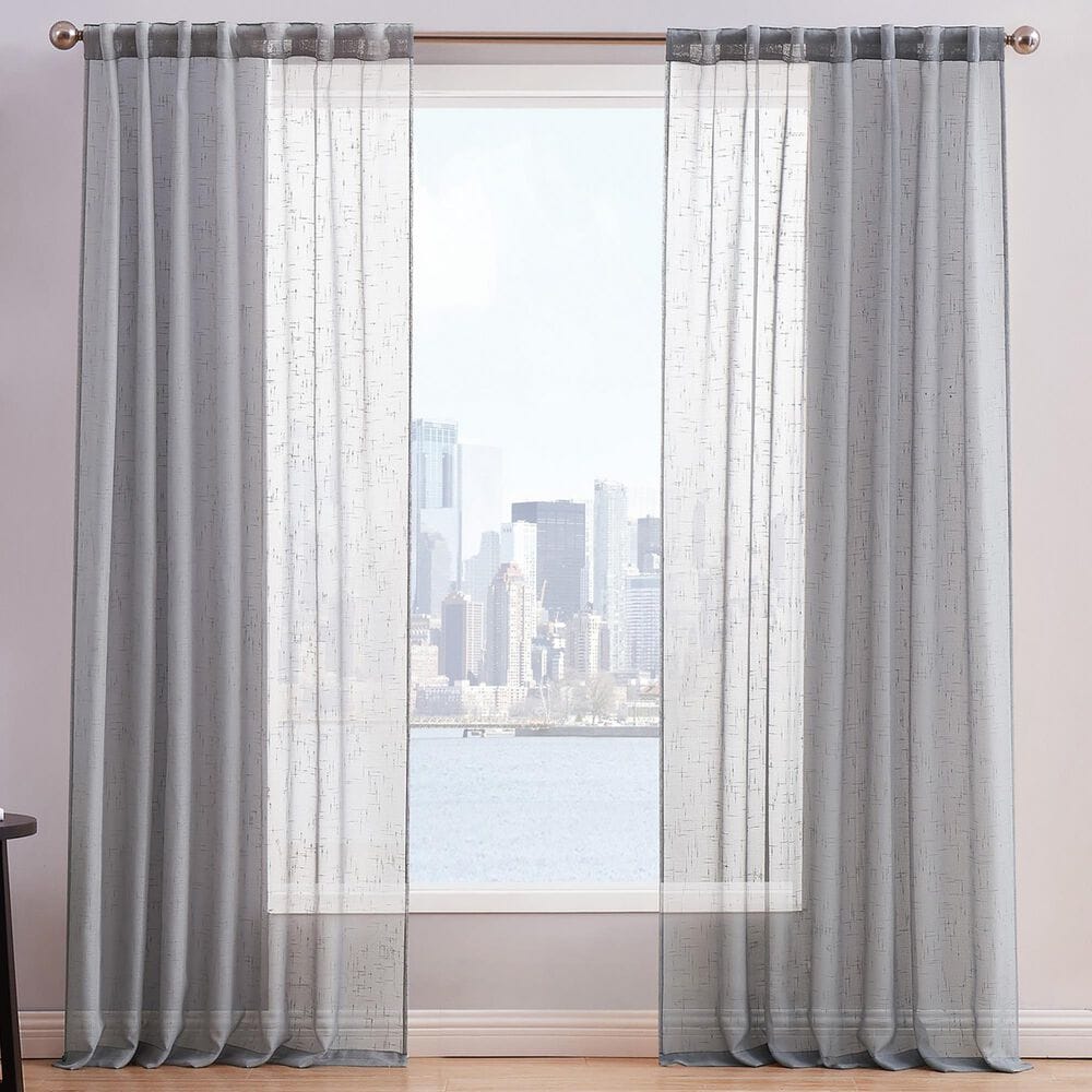 Pem America Style 212 Sheer 2-Piece 50" x 84" Window Panel Pair in Grey, , large
