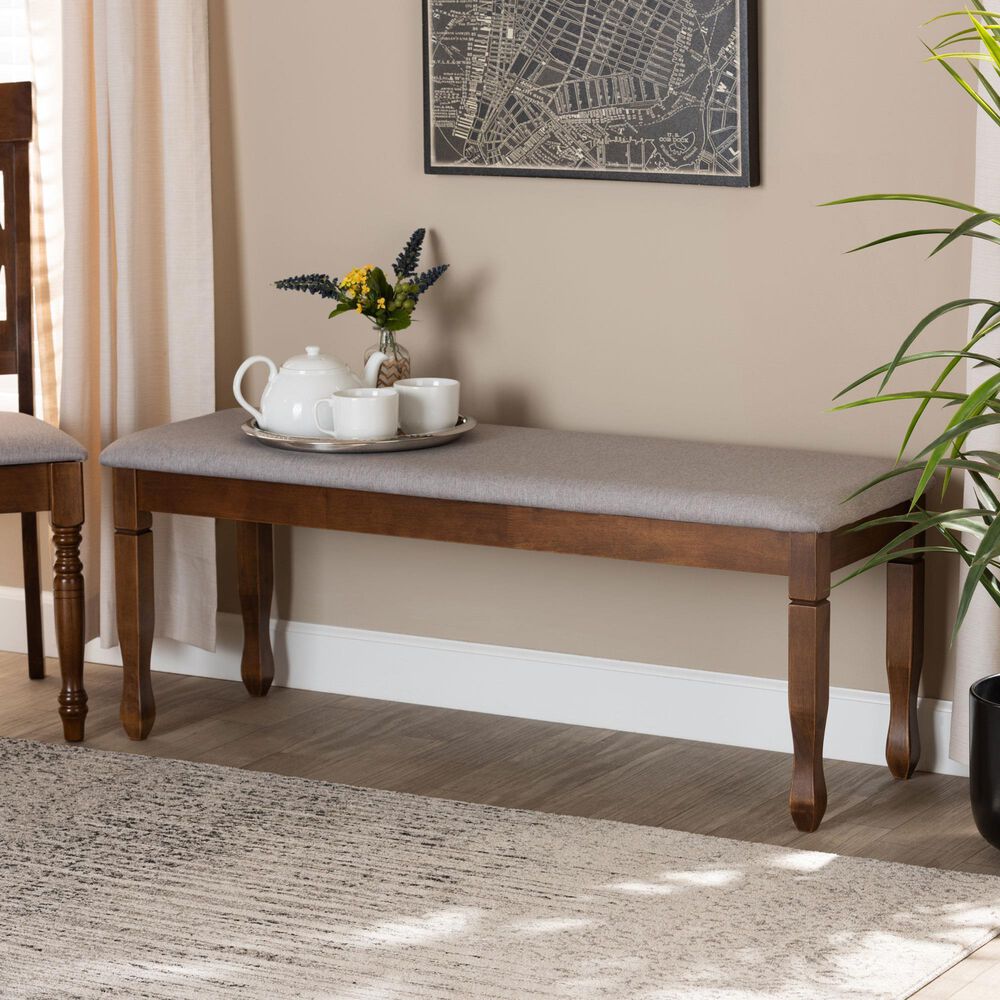 Baxton Studio Corey Dining Bench with Grey Cushion in Walnut Brown, , large