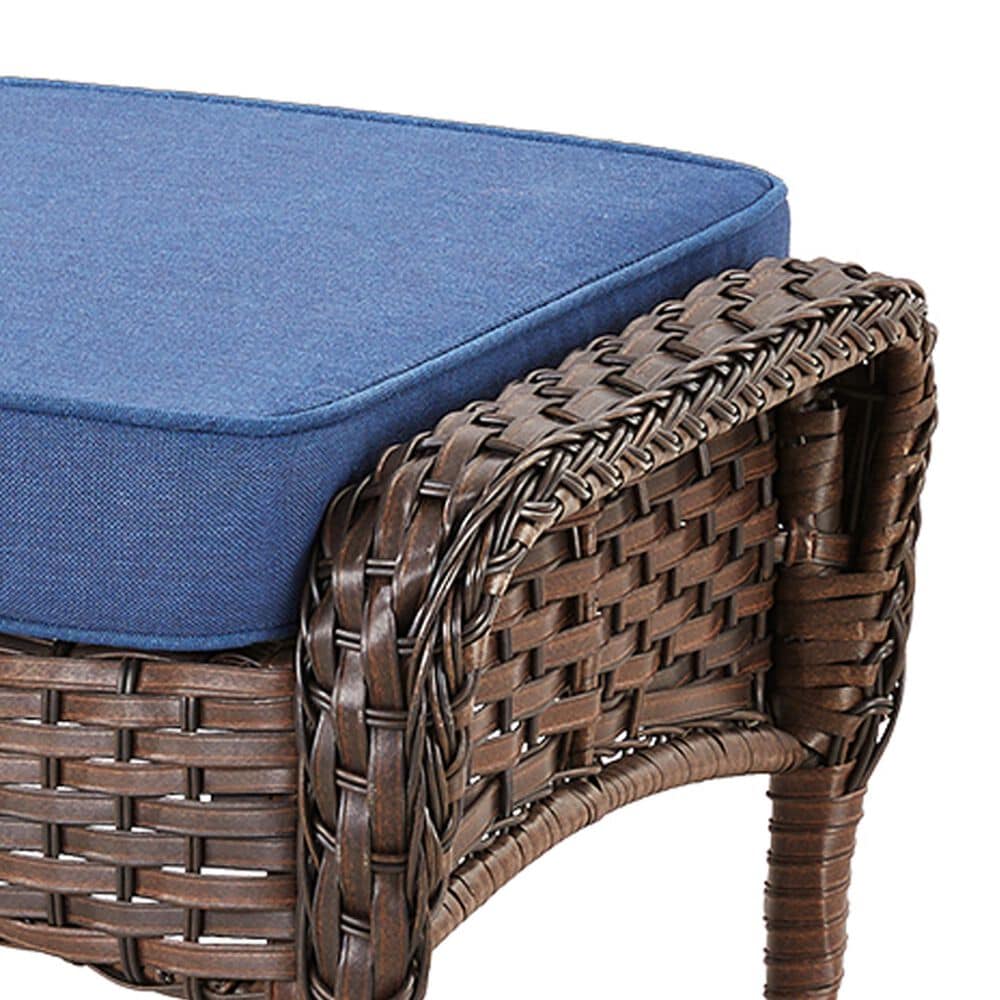 Hearth and Haven Patio Wicker Ottoman with Brown Rattan in Blue (Set of 2), , large