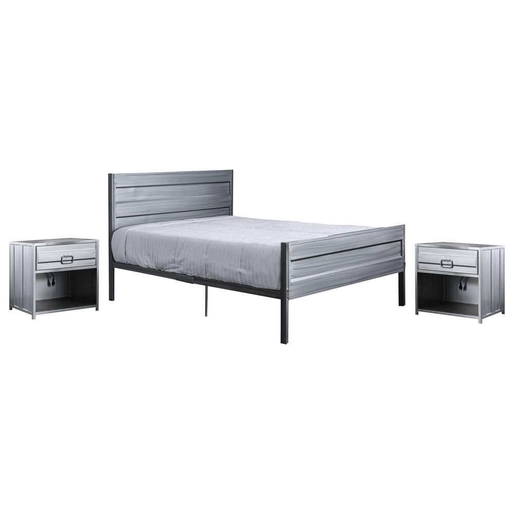 Furniture of America Dixon 3 Piece Full Bed Set in Hand Brushed Silver, , large