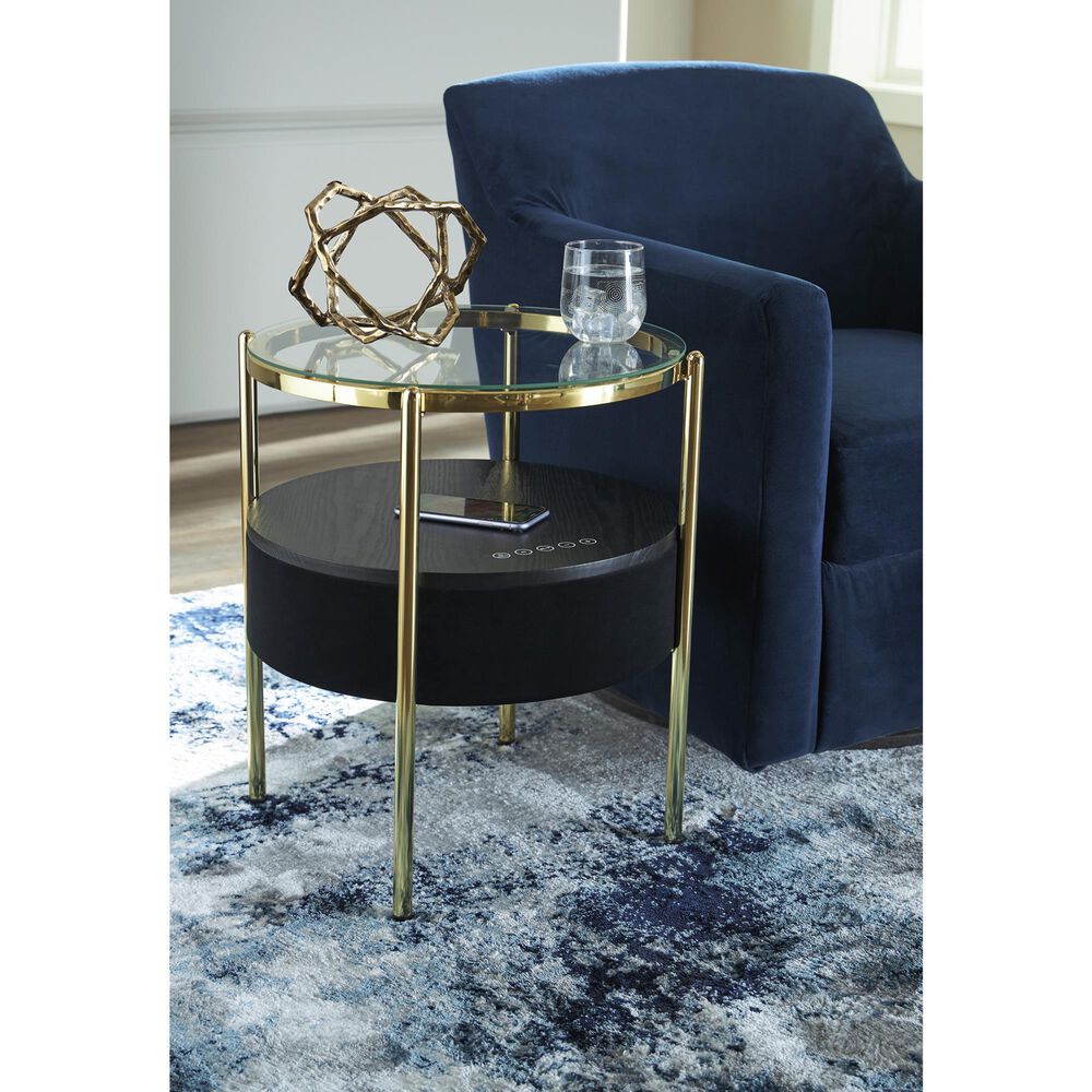 Ashley Nedman Accent End Table with Speaker in Black and Gold, , large