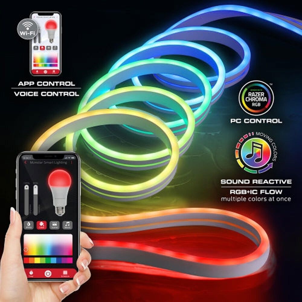 Monster Illuminessence 16.4 Ft. Smart Neon LED Light Strip with Razer Chroma in Multicolor, , large