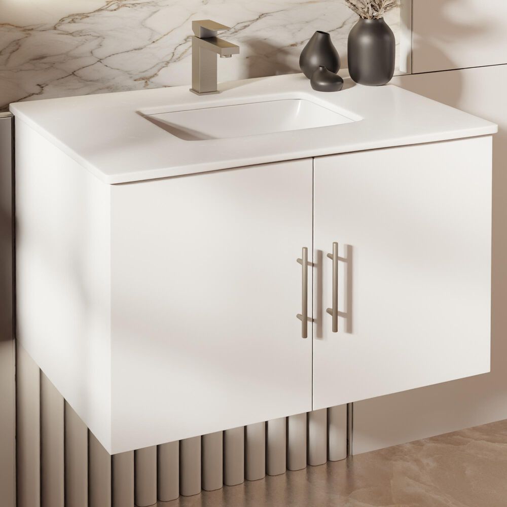 Lexora Home Geneva 30&quot; Single Bathroom Vanity in Glossy White with 2 cm White Quartz Top and Rectangular Sink, , large