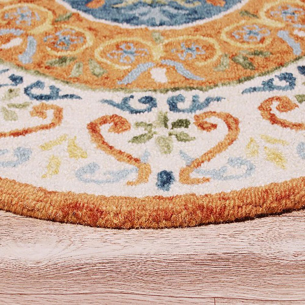L&amp;R Resources Sinuous Leon Medallion 6&#39; Round Orange, Cream, Blue and Green Area Rug, , large