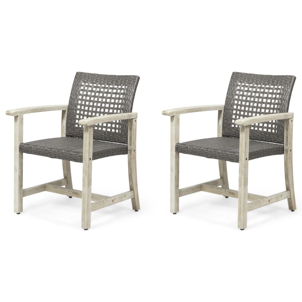Hearth and Haven Hampton Outdoor Dining Chair in Black and Light Grey (Set of 2), , large