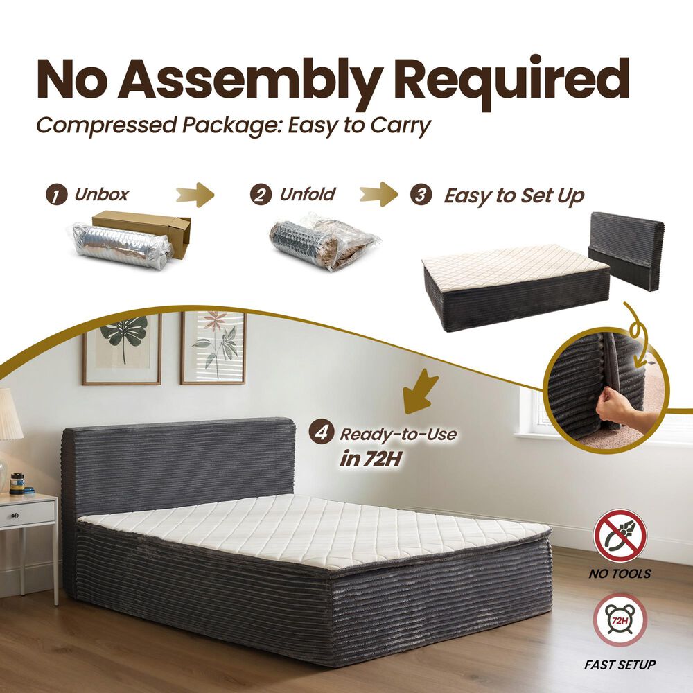 HOMLUX Plush Queen Mattress with Grey Headboard, , large