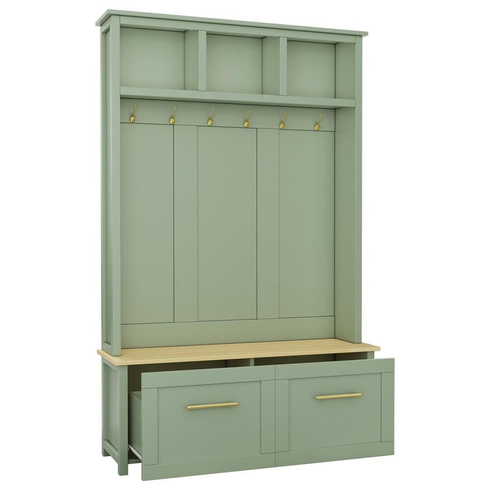 HOMLUX 6-Hook Hall Tree with 2-Drawer in Green, , large