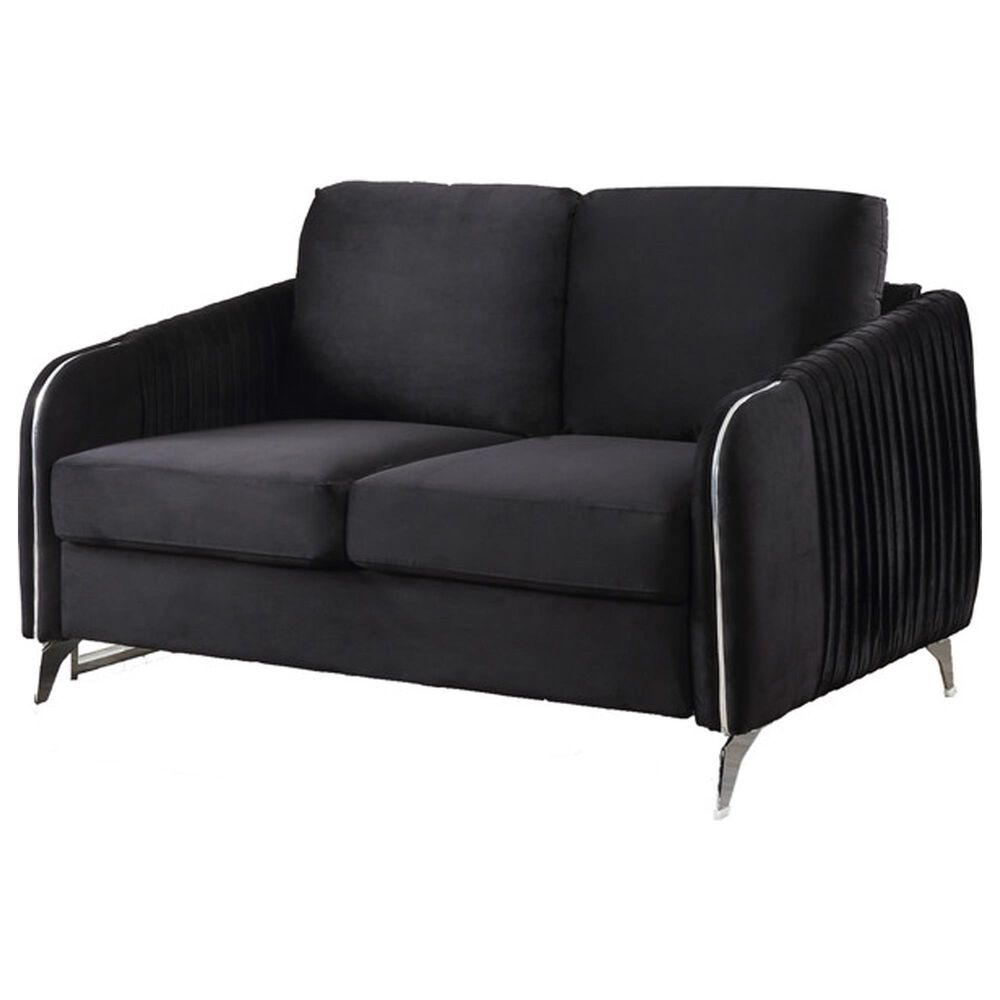 HOMLUX 54" Stationary Modern Loveseat with Quilted Cushions in Black Velvet, , large