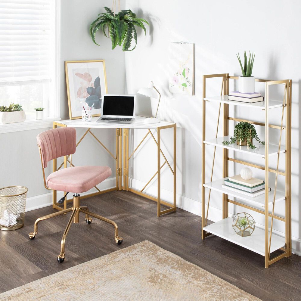 Lumisource Tania Task Chair with Pink Velvet Cushion in Gold, , large