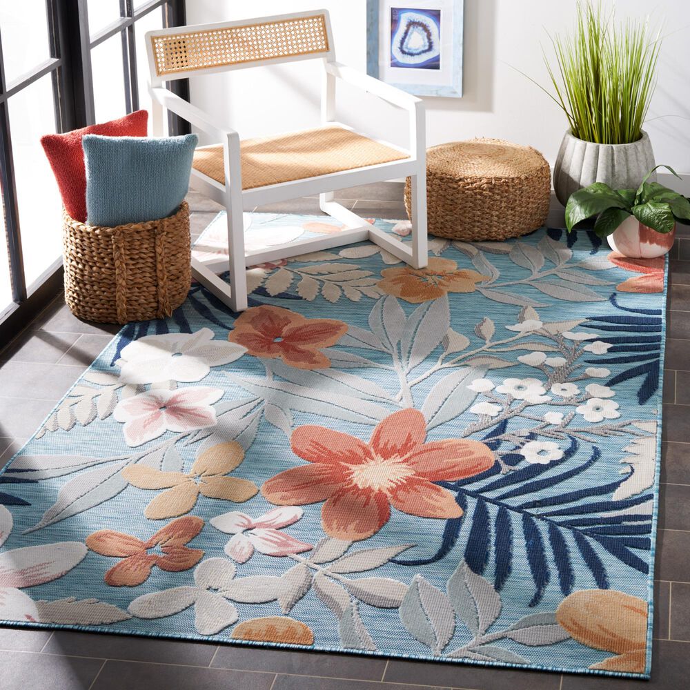 Safavieh Cabana CBN454J 6&#39;6&quot; x 9&#39;6&quot; Aqua and Rust Indoor/Outdoor Area Performance Rug, , large