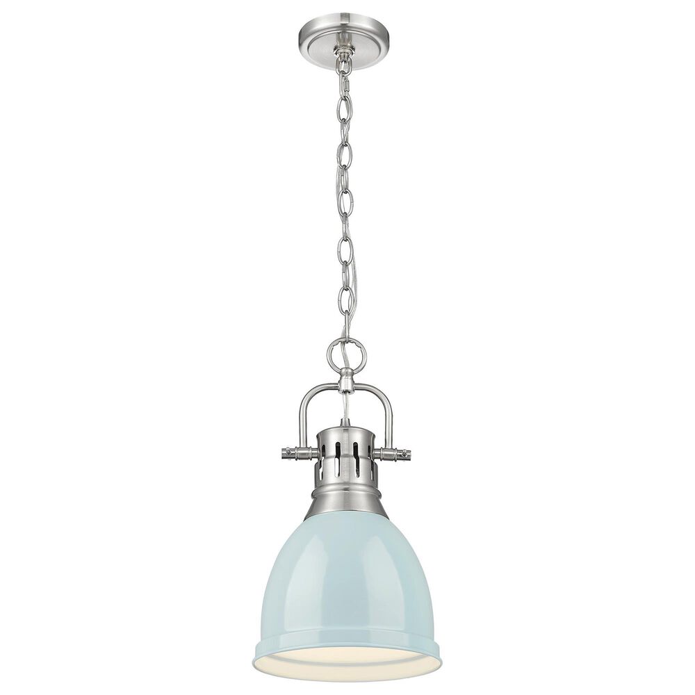 Golden Lighting Duncan 1-Light Small Pendant with Chain and Seafoam Shade in Pewter, , large