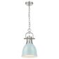 Golden Lighting Duncan 1-Light Small Pendant with Chain and Seafoam Shade in Pewter, , large