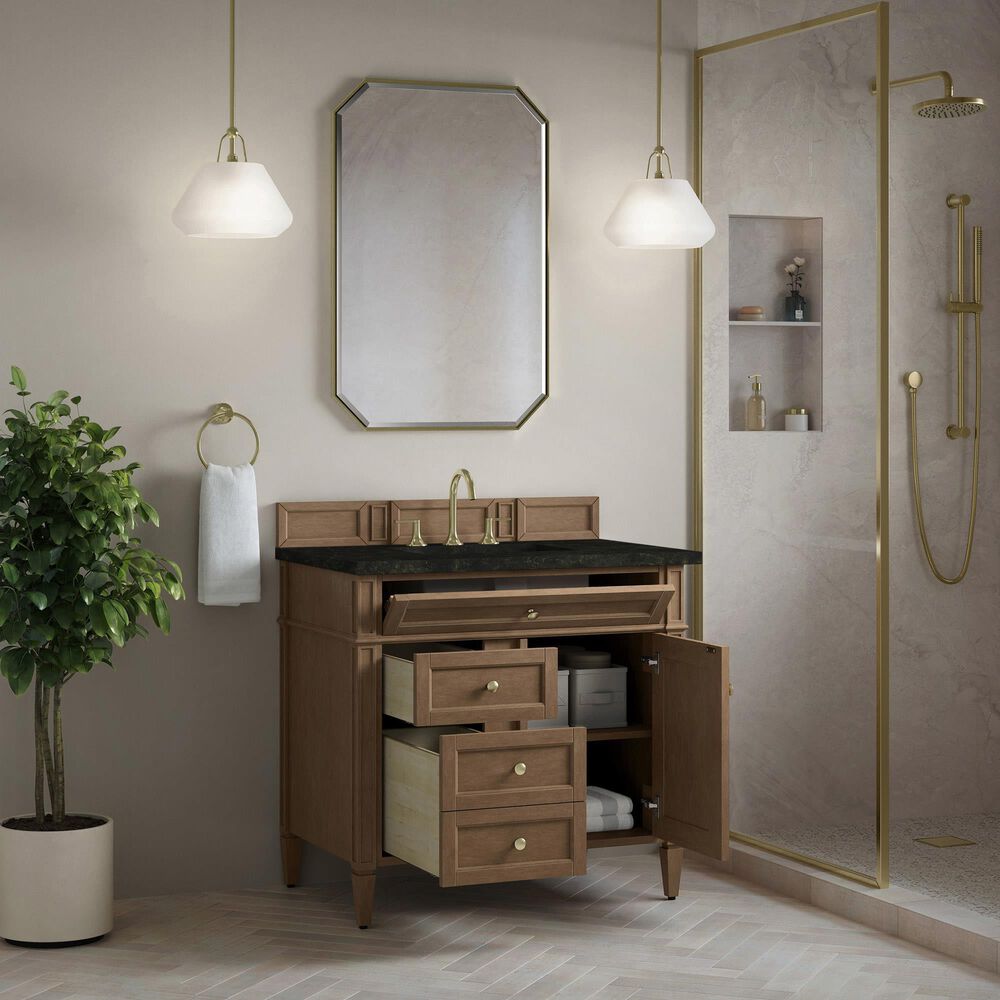 James Martin Brittany 36" Single Bathroom Vanity in Pecan with 3 cm Phantome Eclos Top and Rectangular Sink, , large