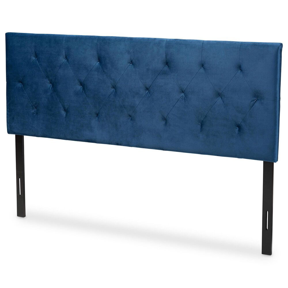 Baxton Studio Felix King Upholstered Panel Headboard in Navy Blue, , large