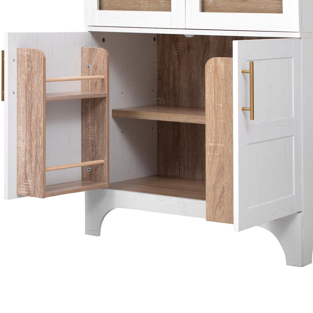 HOMLUX 71" Tall Arched Kitchen Pantry Cabinet with Door Shelves, Farmhouse Kitchen Storage Cabinet with Open &amp; Adjustable Shelves, Hidden Drawer &amp; Glass Door, Cupboard for Kitchen, Dining Room, White, , large