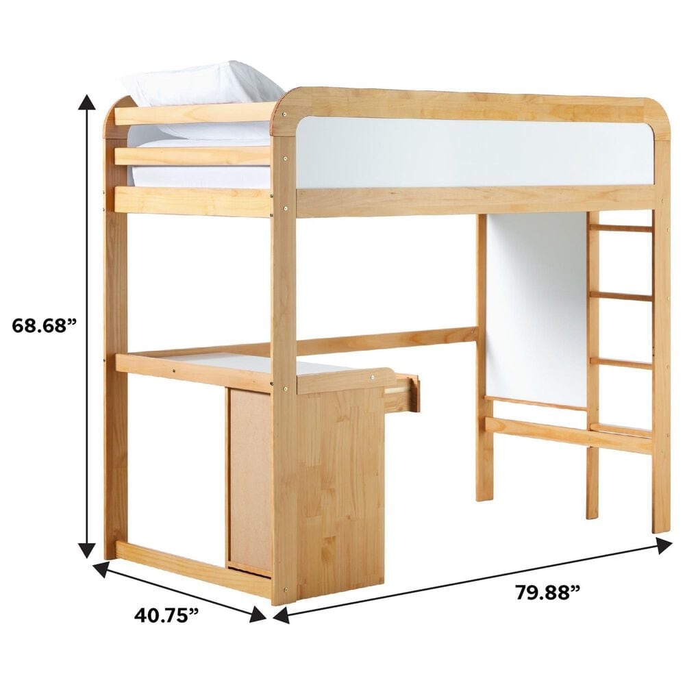 Walker Edison Adyn Twin Loft Bunk Bed with Desk in Natural Pine, , large