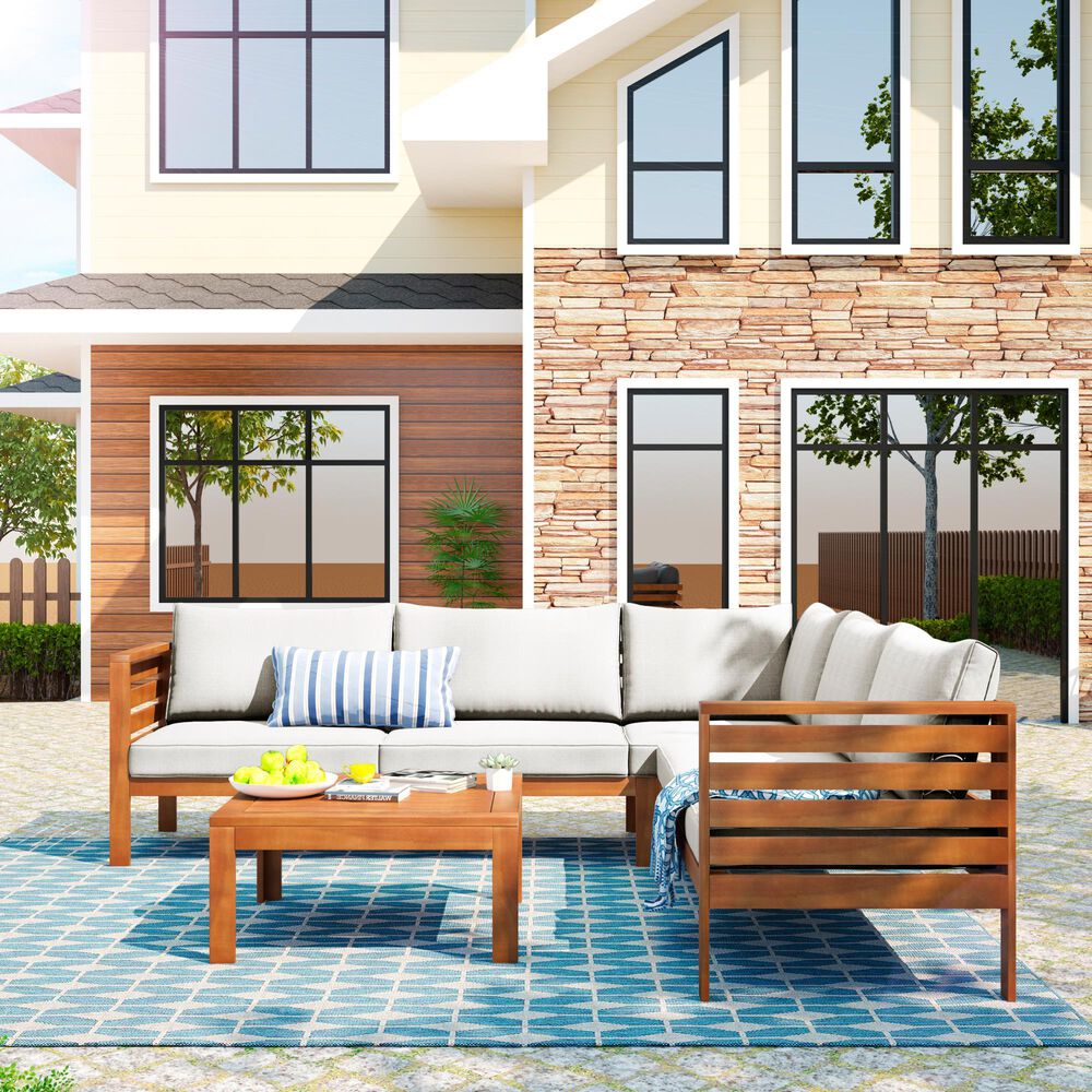 Hearth and Haven 4-Piece Outdoor Sectional Set in Beige, , large