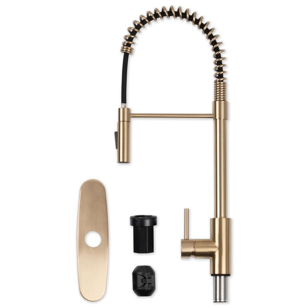 MS International AcquaLuxe Curved Pull-Down Sprayer Kitchen Sink Faucet in Gold, , large
