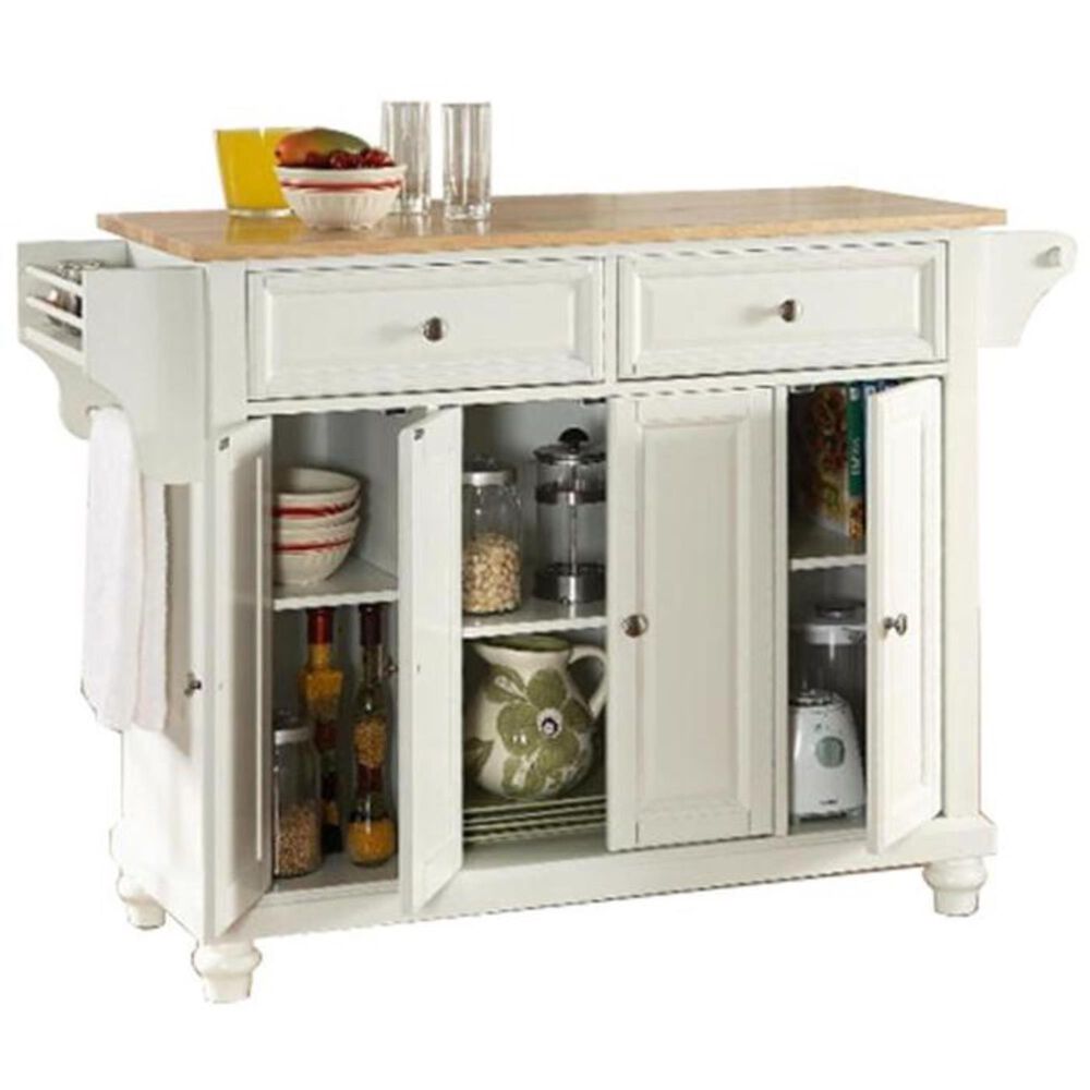 Crosley Furniture Cambridge Natural Wood Top Kitchen Island in White, , large