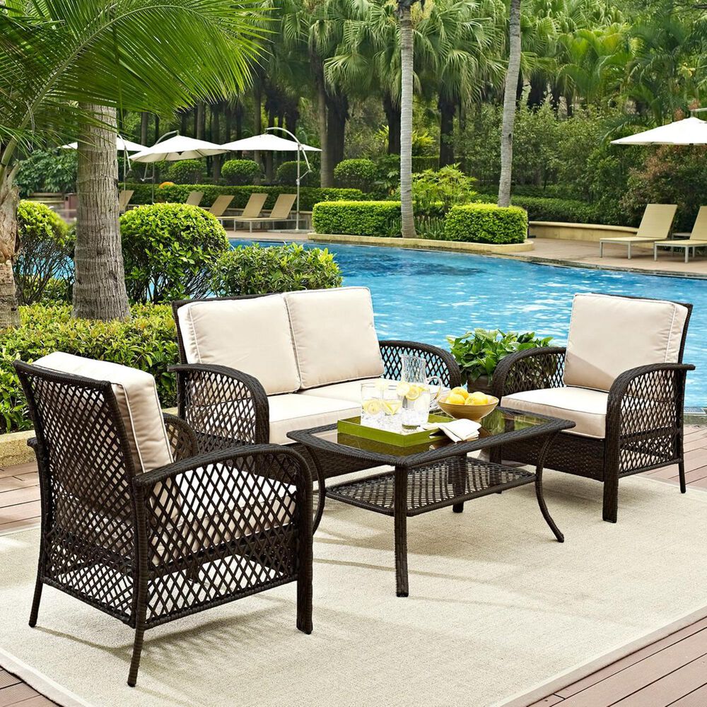 Crosley Furniture Tribeca 4-Piece Outdoor Conversation Set in Sand and Brown, , large