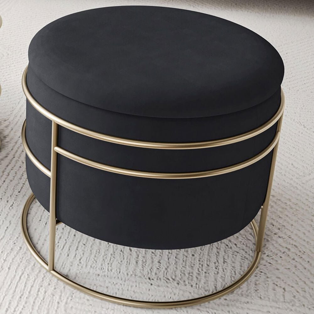 Rta Products Elegant Storage Ottoman with Gold Frame in Black, , large