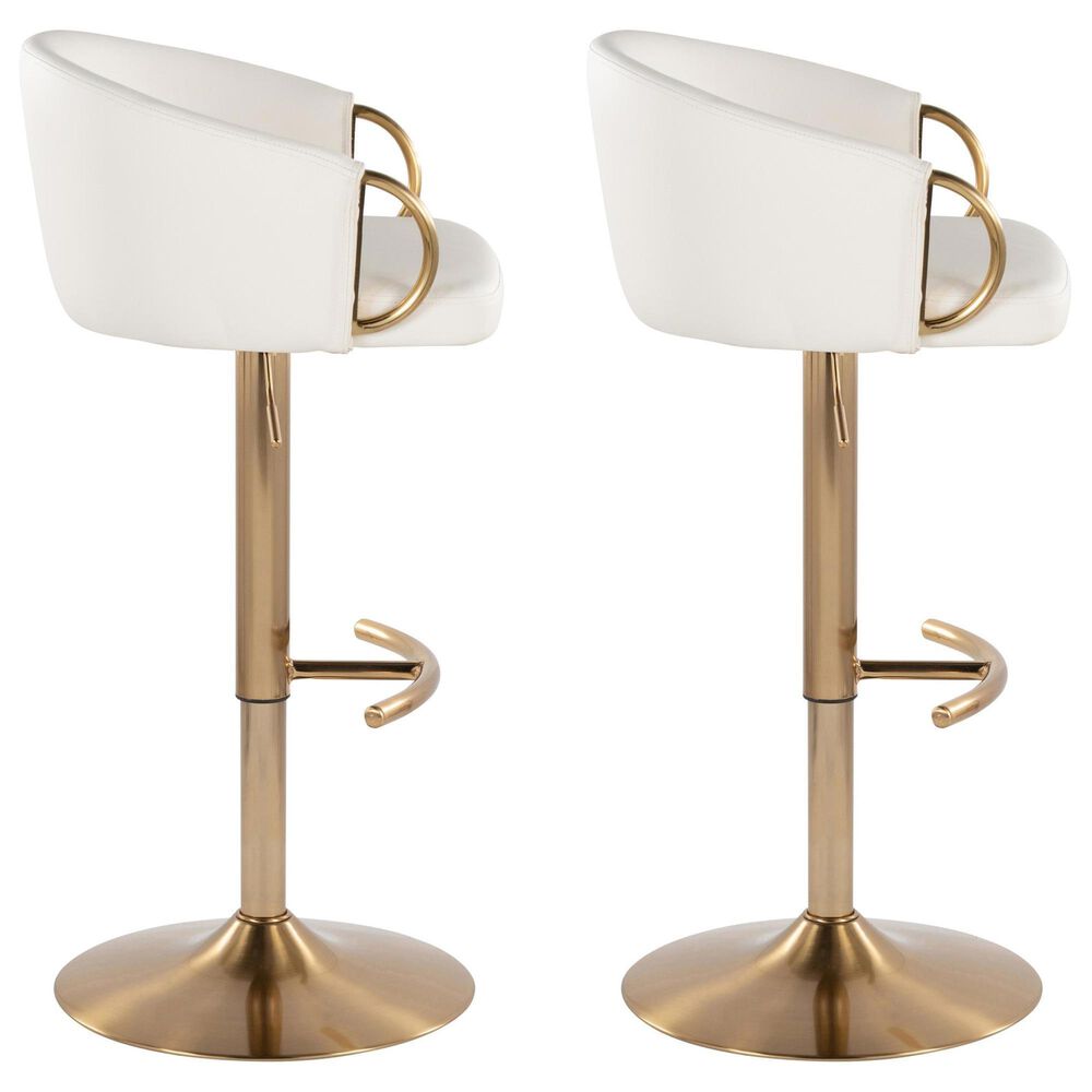 LumiSource Claire Swivel Adjustable Barstool with White Faux Leather Upholstery in Gold (Set of 2), , large