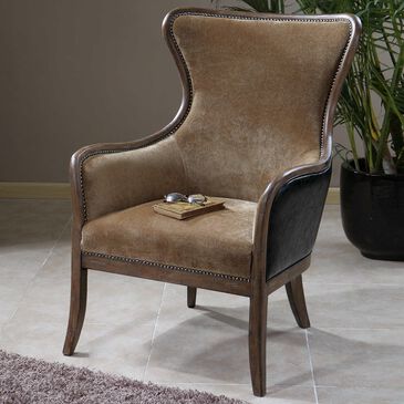 Uttermost Snowden Wing Chair in Tan Velvet, , large