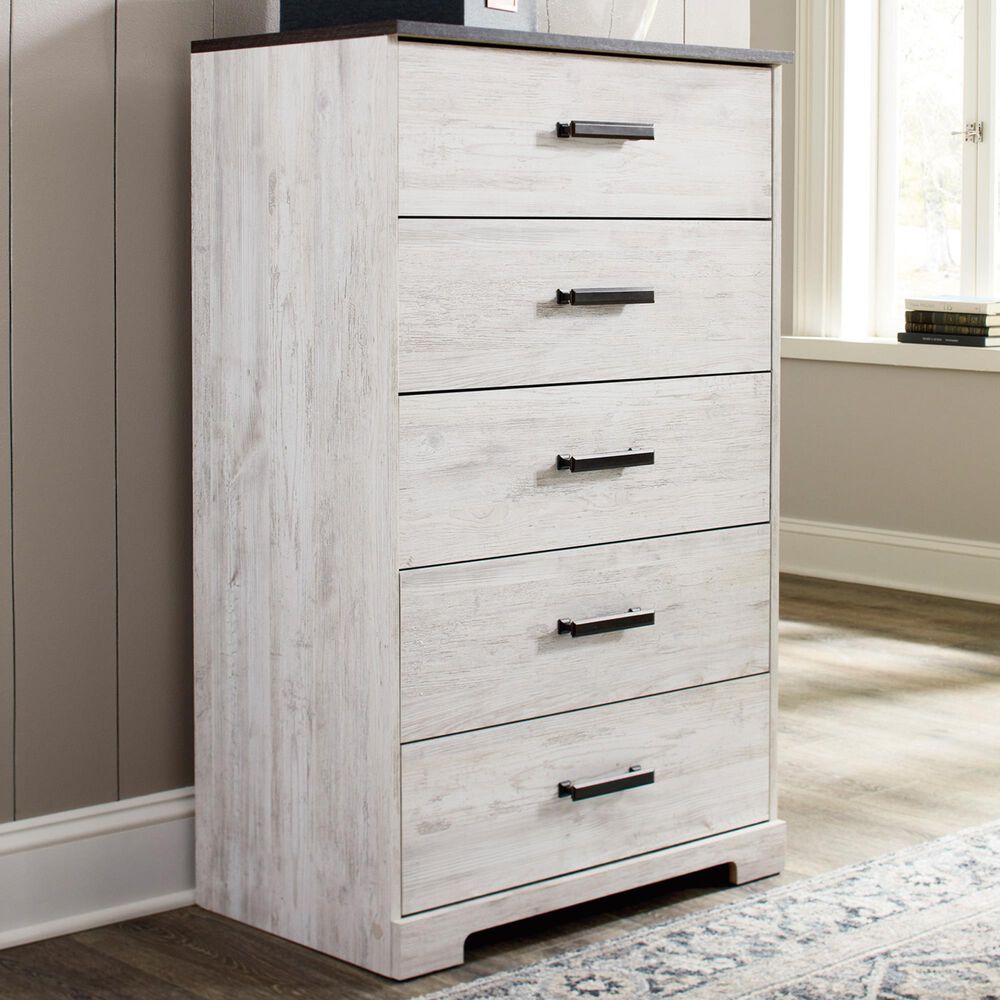 Ashley Shawburn 5-Drawer Chest in Whitewash and Charcoal Gray, , large