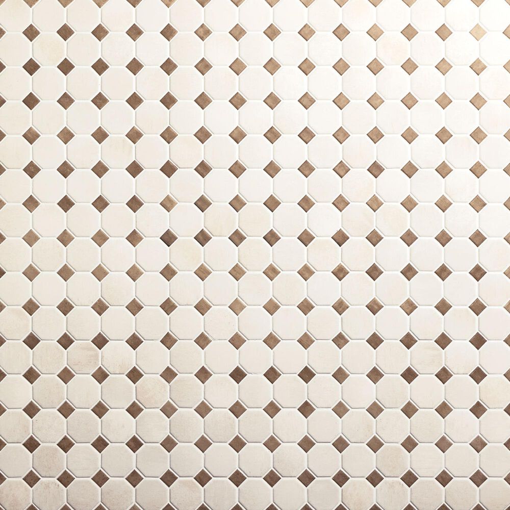 Dal-Tile Relicca Pristine Foxed 12" x 12" Octagon Dot Ceramic Mosaic Sheet, , large