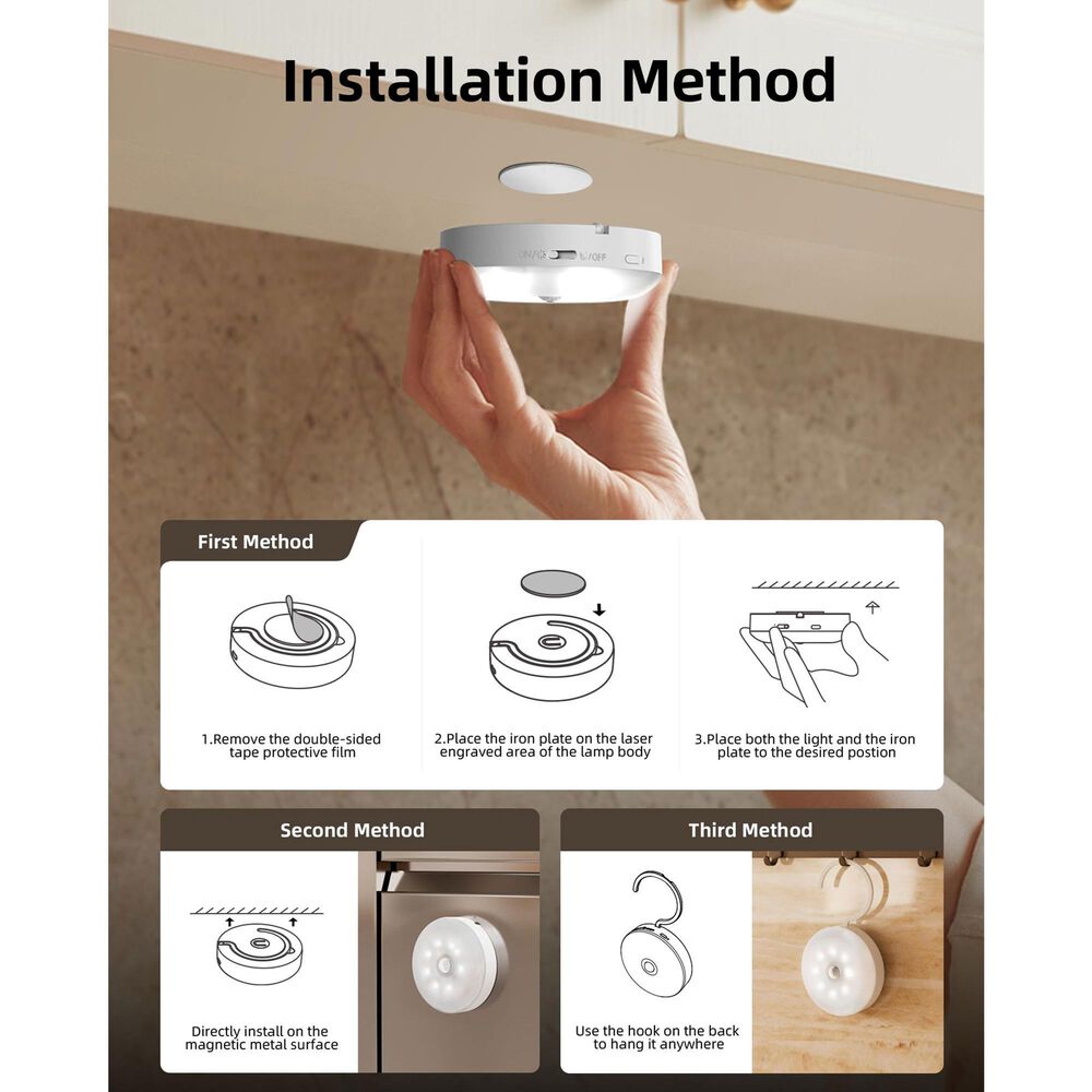 HOMLUX Motion Sensor Puck Light with Charging Station in White (Set of 6), , large