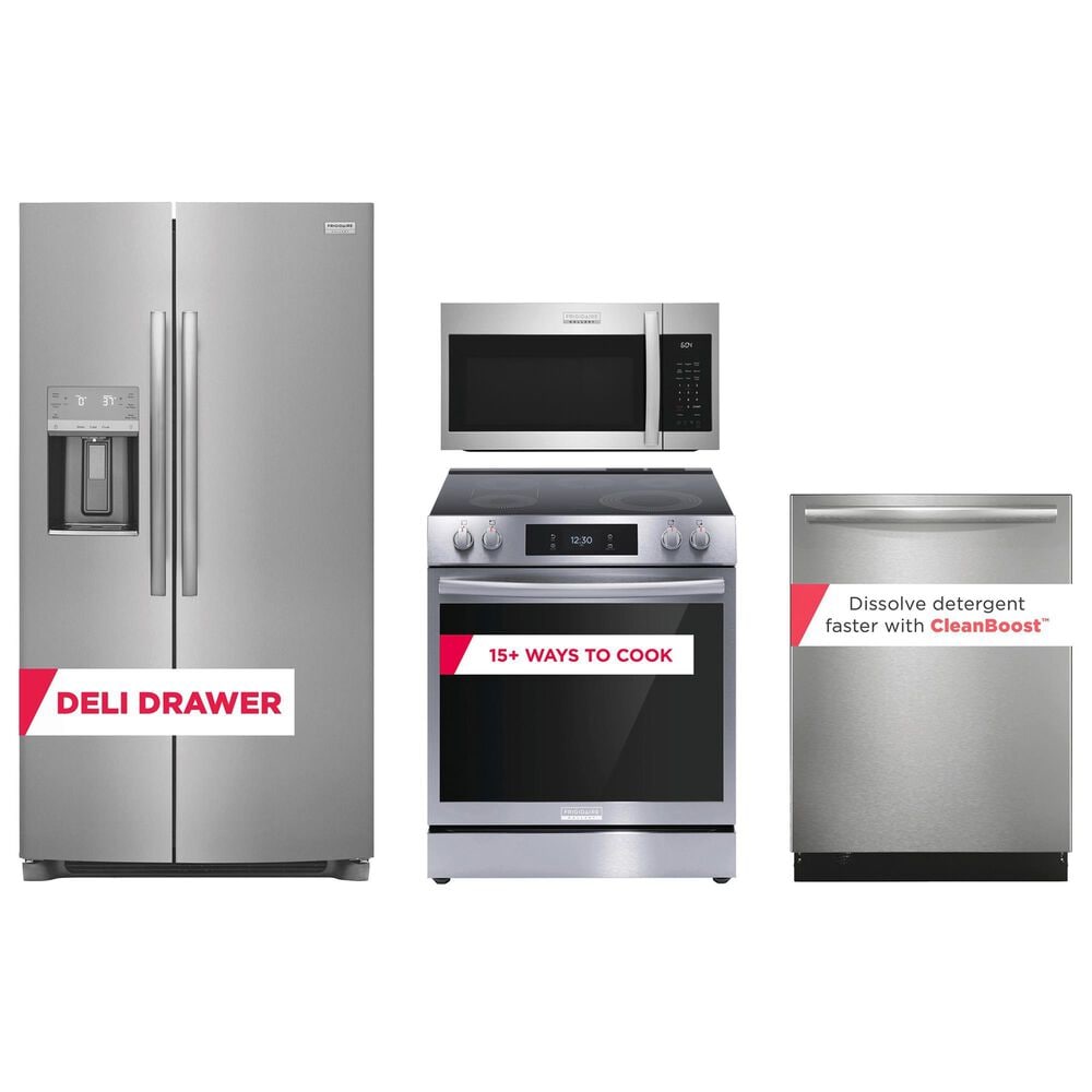 Frigidaire Gallery 4-Piece Kitchen Package with 25.6 Cu. Ft. Side-by-Side Refrigerator and 30" Electric Range in Stainless Steel, , large