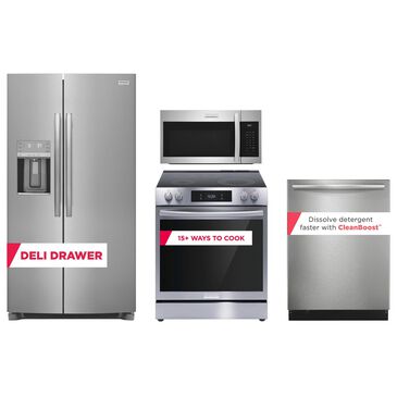 Frigidaire Gallery 4-Piece Kitchen Package with 25.6 Cu. Ft. Side-by-Side Refrigerator and 30" Electric Range in Stainless Steel, , large
