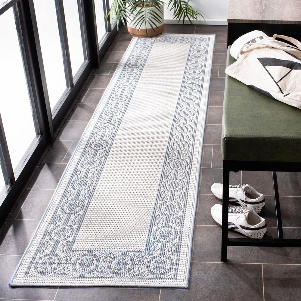 Safavieh Bermuda Floral 2&#39; x 8&#39; Ivory and Light Blue Indoor/Outdoor Area Performance Rug, , large