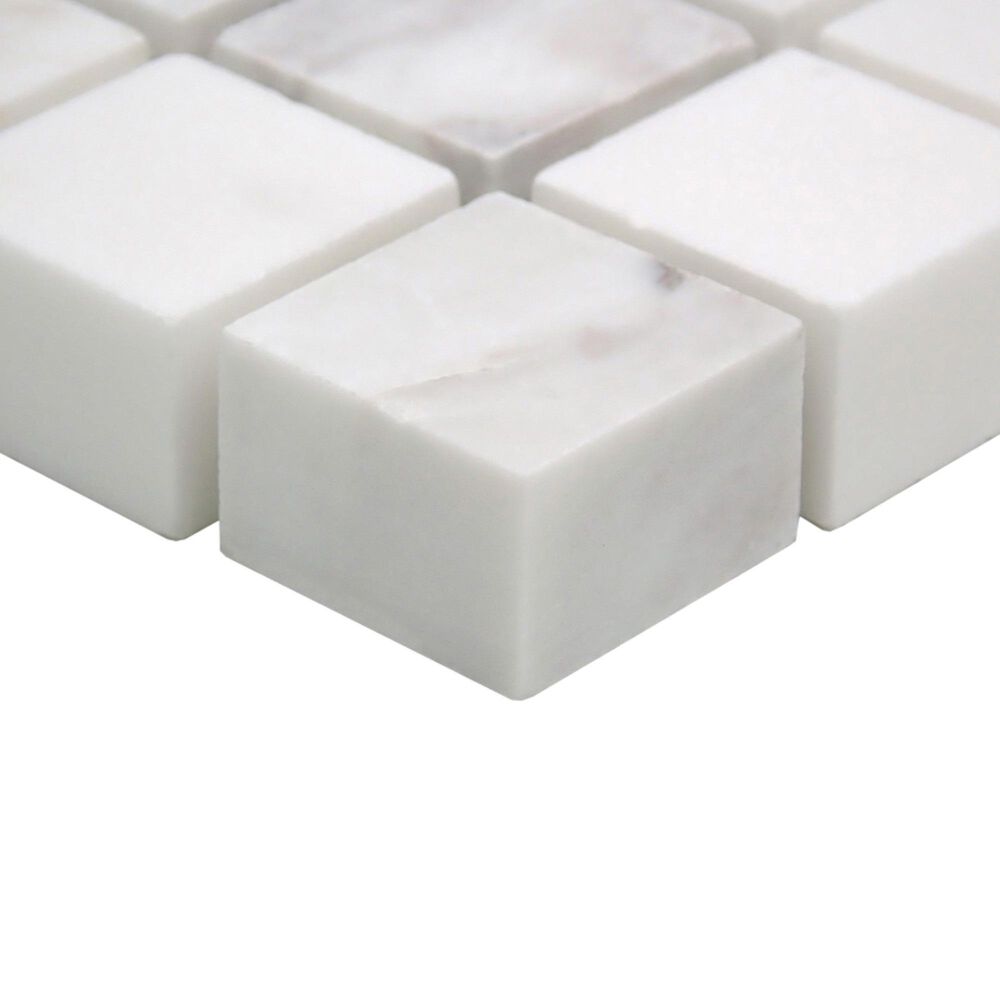 Emser Calacata Illusion 1" x 1" Square on 12" X 12" Honed Natural Stone Mosaic Sheet, , large