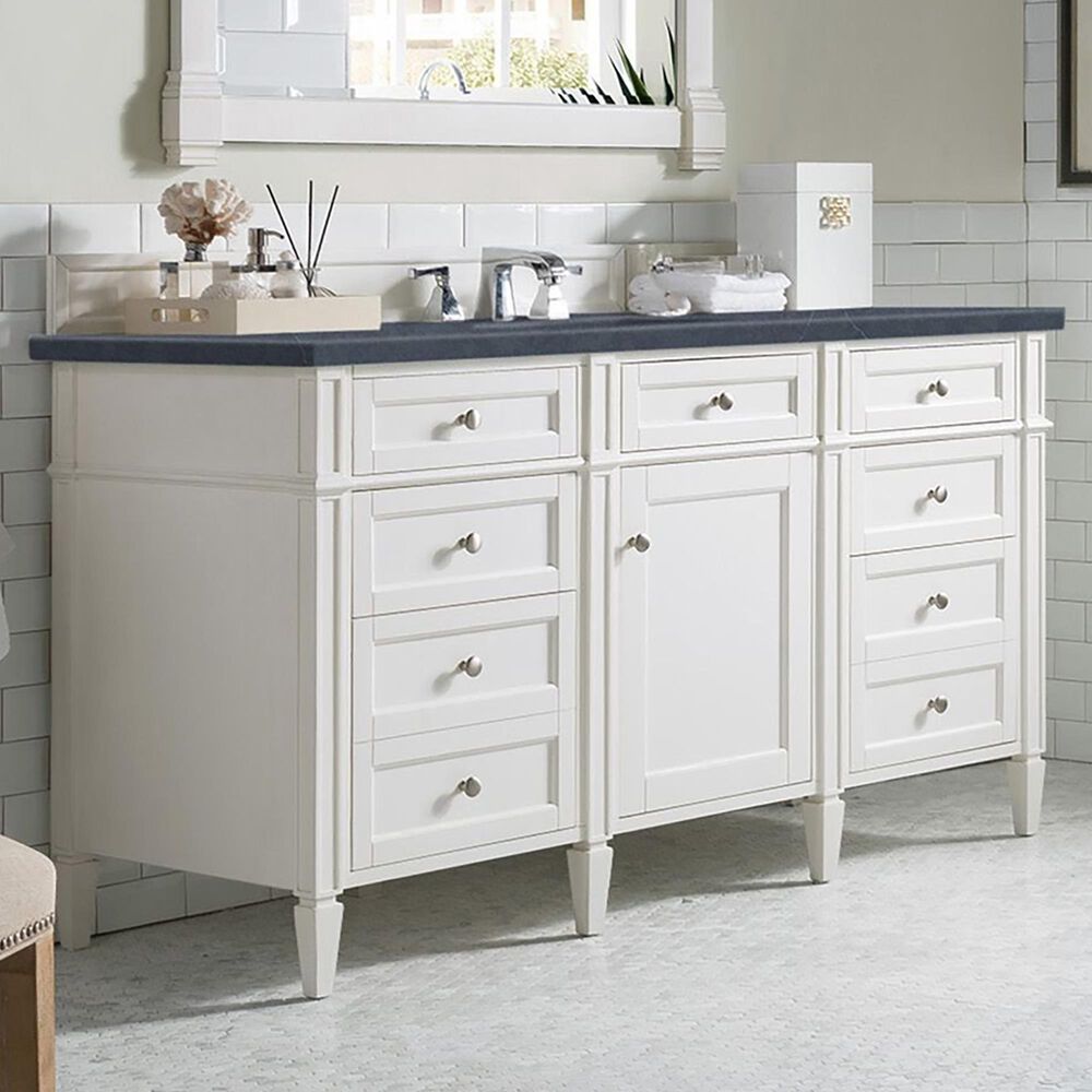 James Martin Vanities Brittany 60&quot; Single Bathroom Vanity in Bright White with 3 cm Charcoal Soapstone Quartz Top and Rectangular Sink, , large