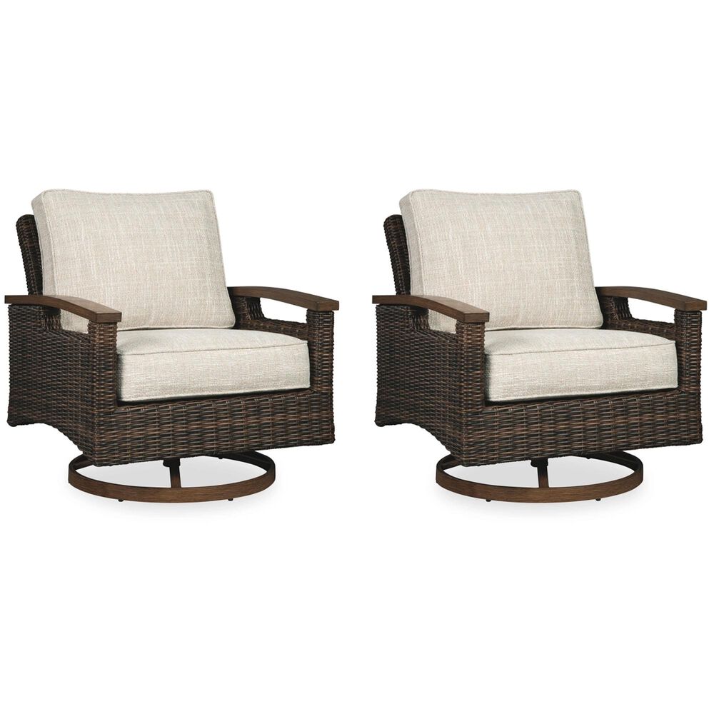 Ashley Paradise Trail Swivel Lounge Chair in Medium Brown &#40;Set of 2&#41;, , large