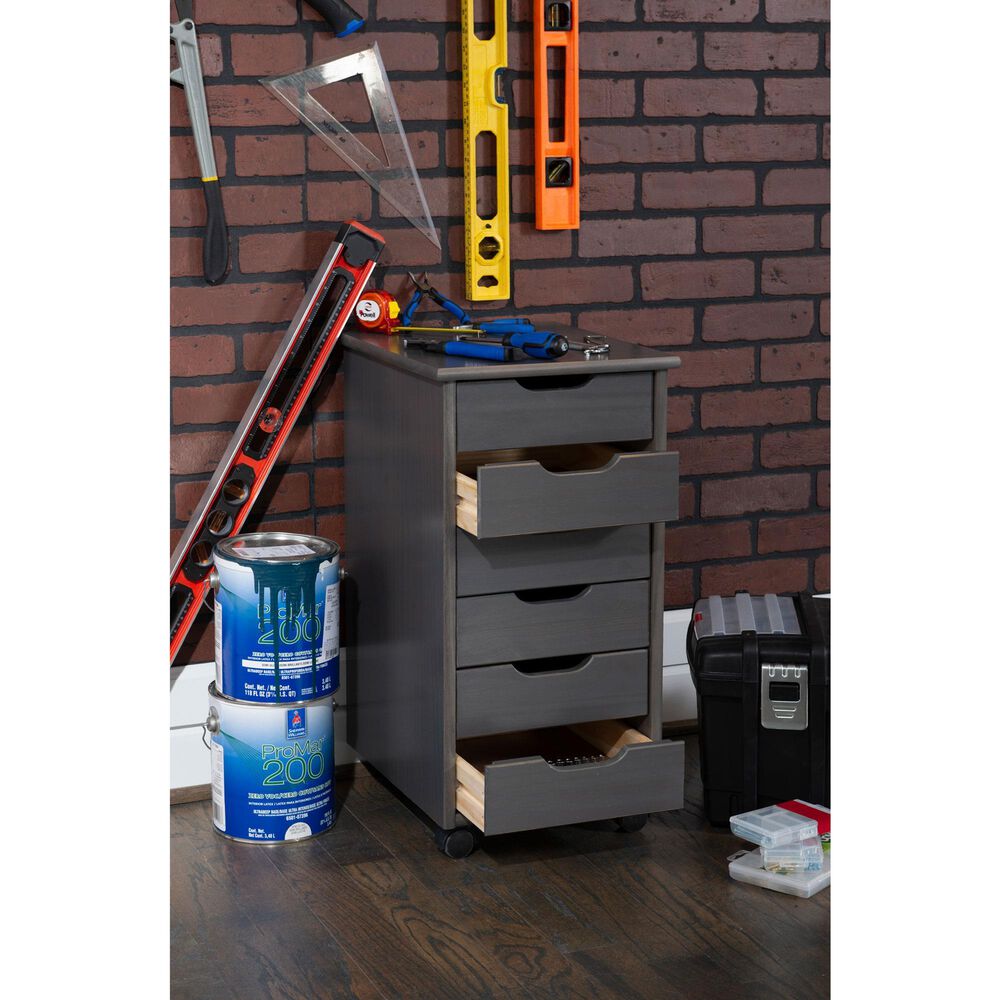 Linon Home Decor Cary 6-Drawer Rolling Cart in Grey, , large