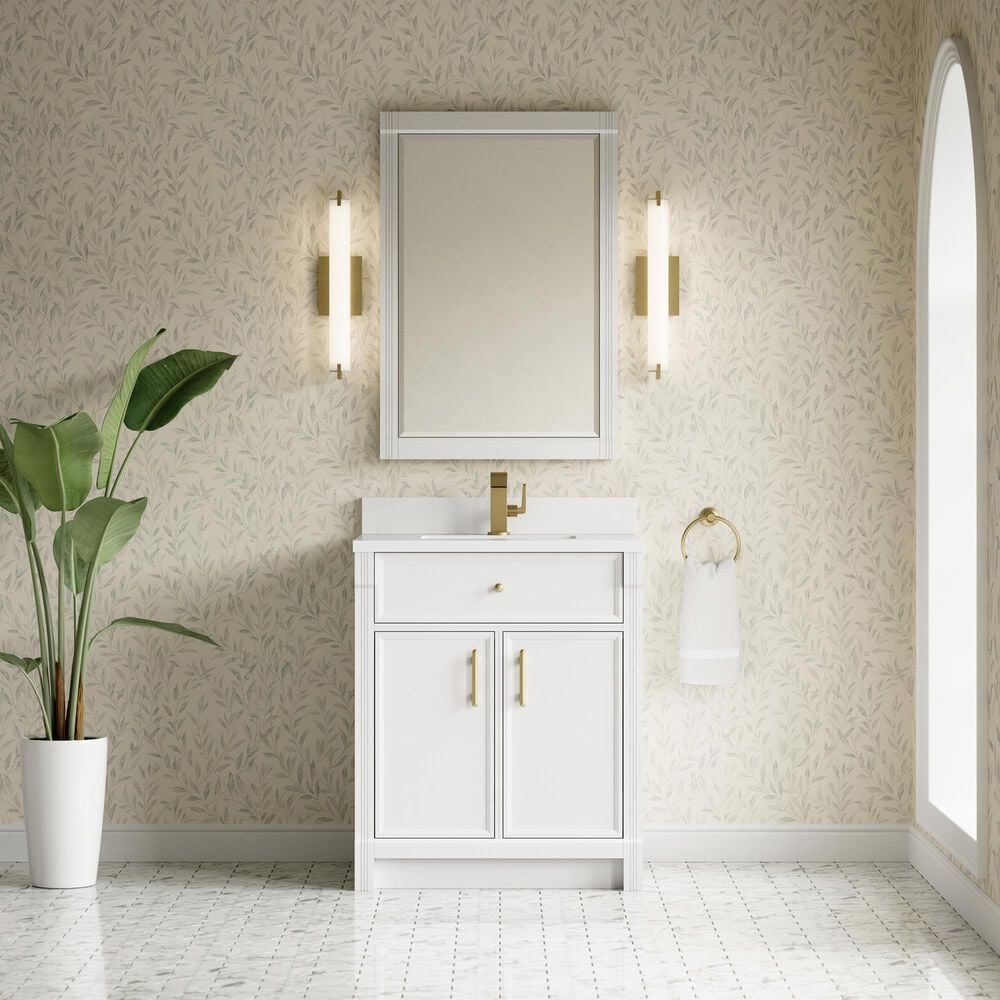 James Martin Bellshire 30" Single Bathroom Vanity in Bright White with Single Hole 3 cm White Zeus Silestone Top and Rectangular Sink, , large