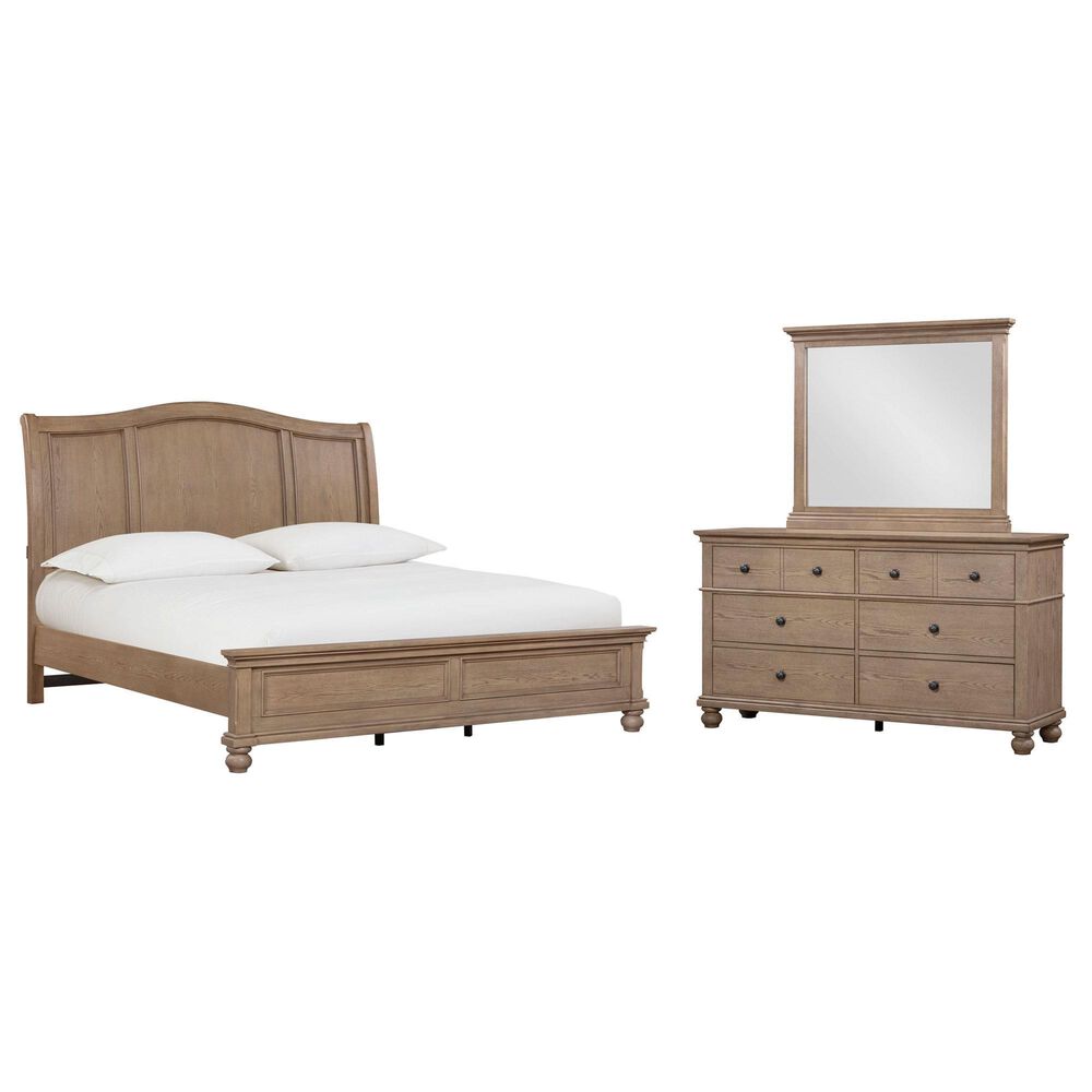 Riva Ridge Oxford 3-Piece King Sleigh Bedroom Set in Tan with USB Ports, , large