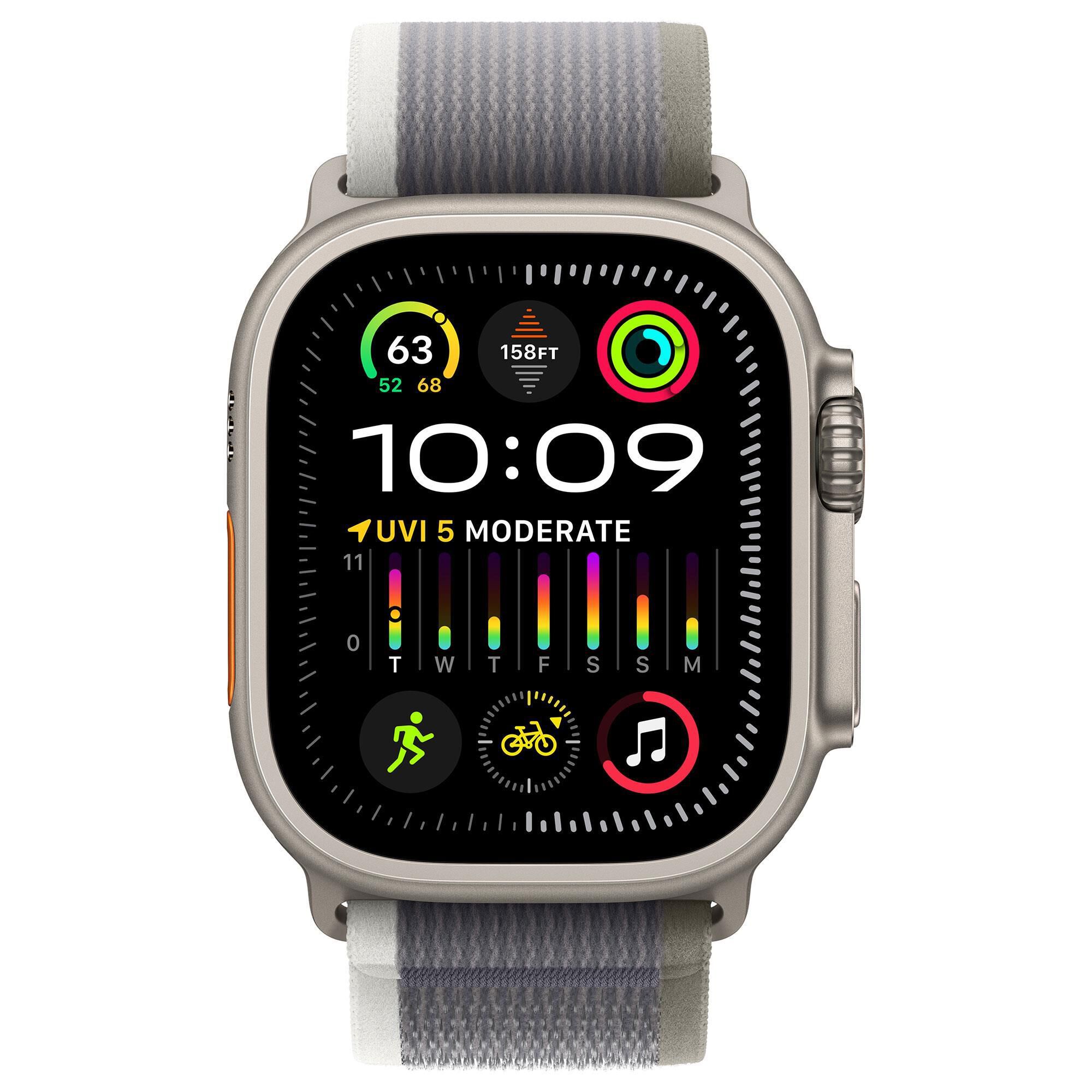 Apple Watch Ultra 2 GPS Cellular 49mm Titanium Case with Green Gray Trail Loop S M NFM