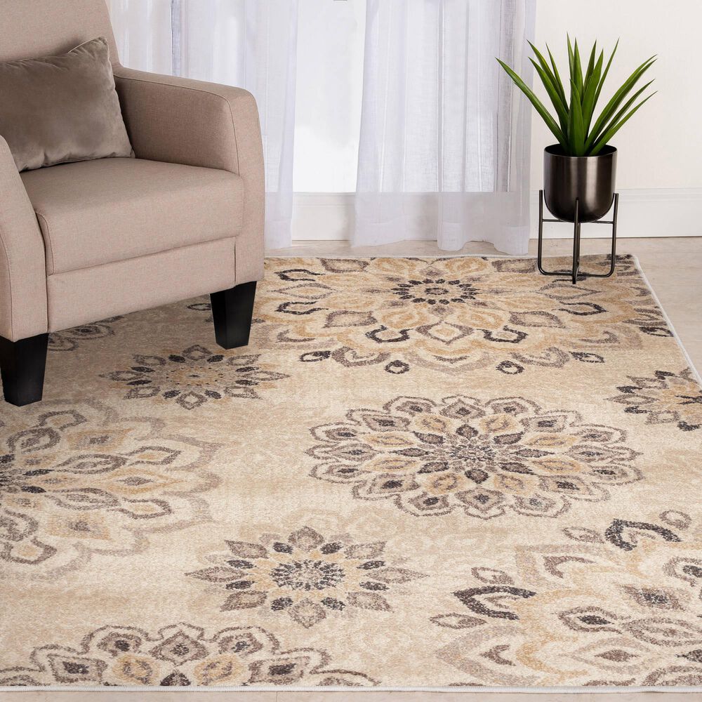 Central Oriental Minerva Asterin 7&#39;10&quot; x 9&#39;10&quot; Alabaster and Sand Area Rug, , large
