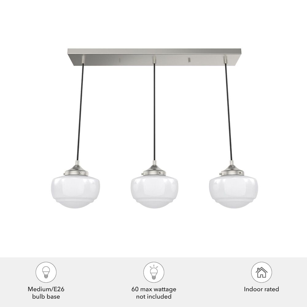 Hunter Saddle Creek 3-Light Linear Pendant Cluster with White Shade in Brushed Nickel, , large