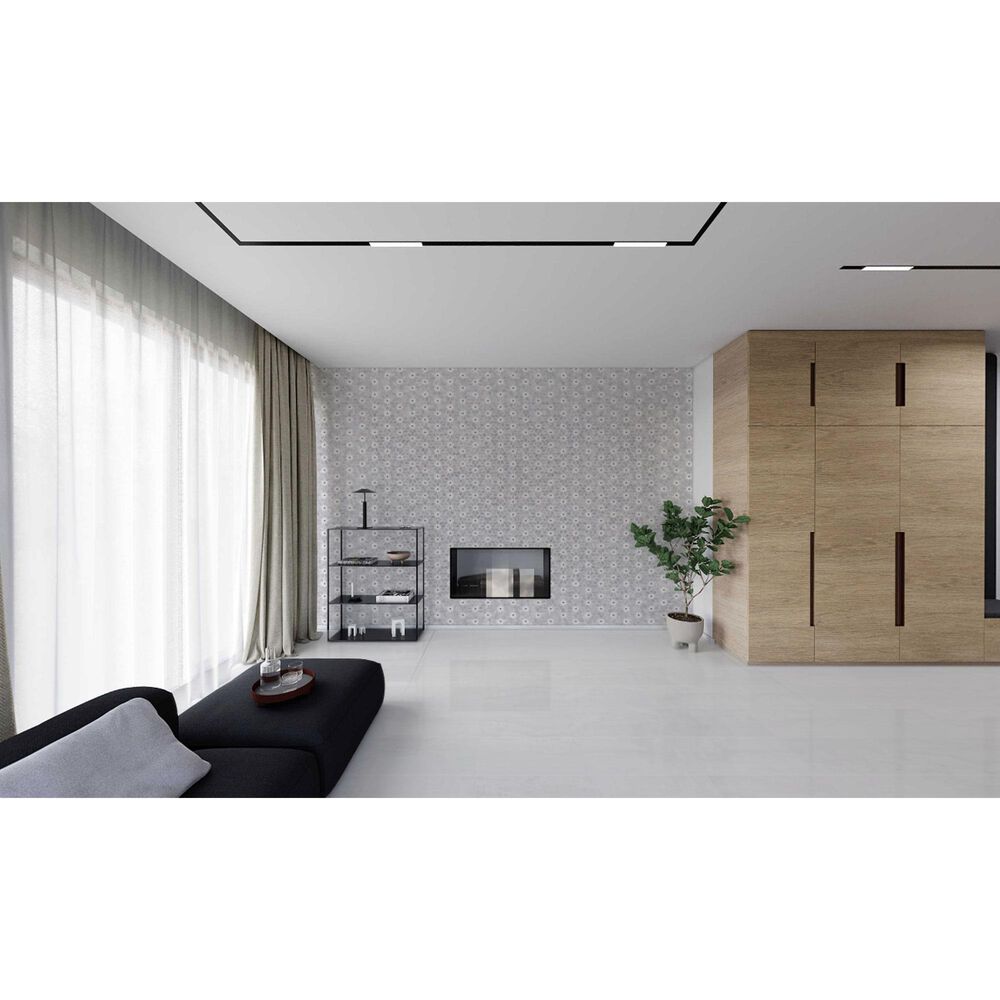 Soho Studio MJ Rain Flower Bardiglio Nouvelato, White Carrara and Black Jade Dot 12.4" x 14.13" Marble Mosaic Sheet, , large