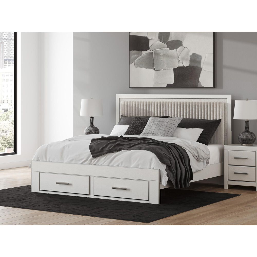 Ashley Zuraleus King Upholstered Storage Bed with Two Nightstands in Matte White, , large