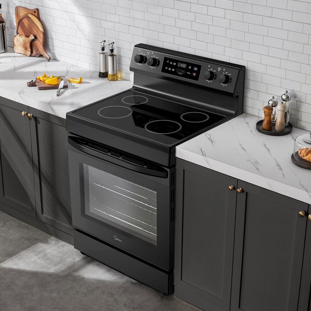 Midea 6.3 Cu. Ft. 4-Element Freestanding Electric Range with Steam Cleaning in Black, , large
