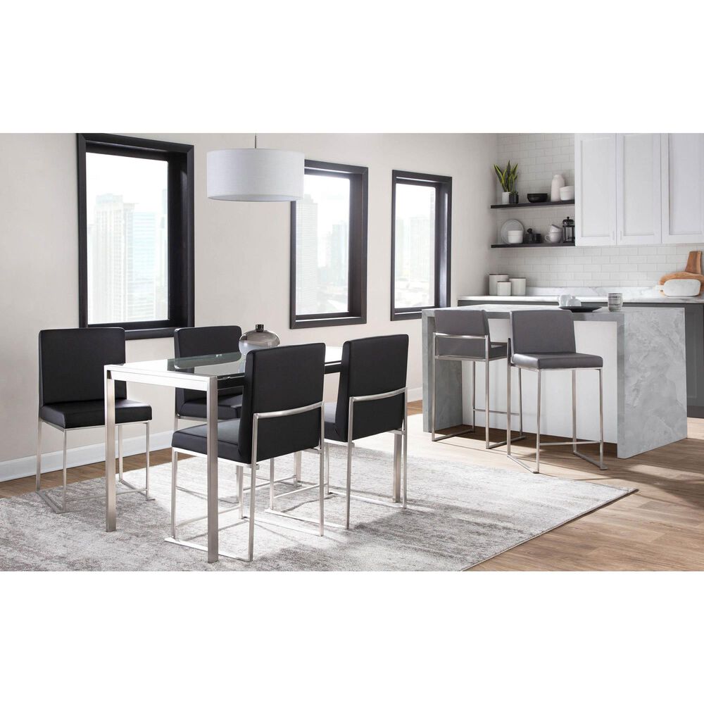 Lumisource Fuji Side Chair with Black Faux Leather Cushion in Brushed Stainless Steel &#40;Set of 2&#41;, , large