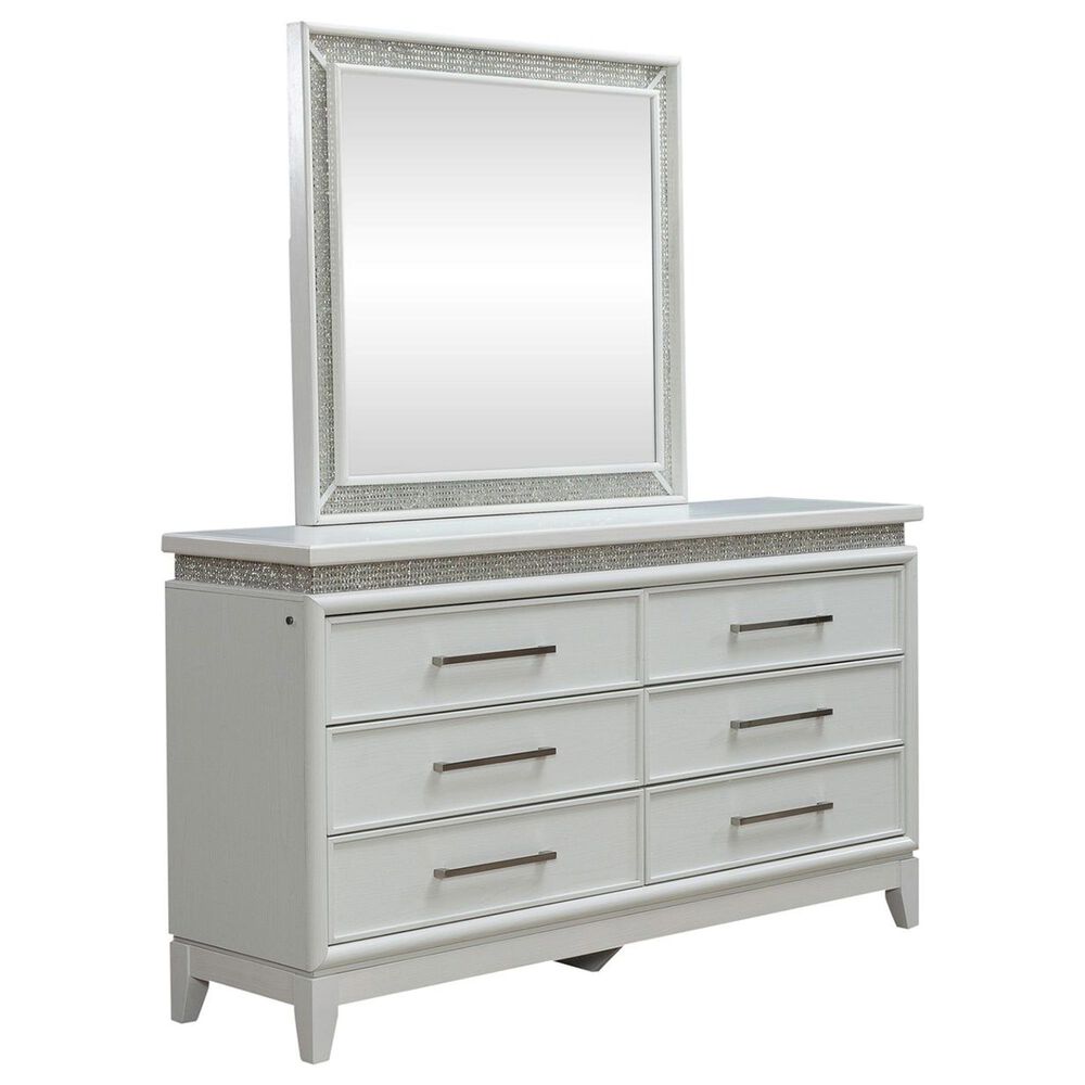 Belle Furnishings Reflections 5-Piece Queen Upholstered Bedroom Set in Pearl White and Rhinestone, , large