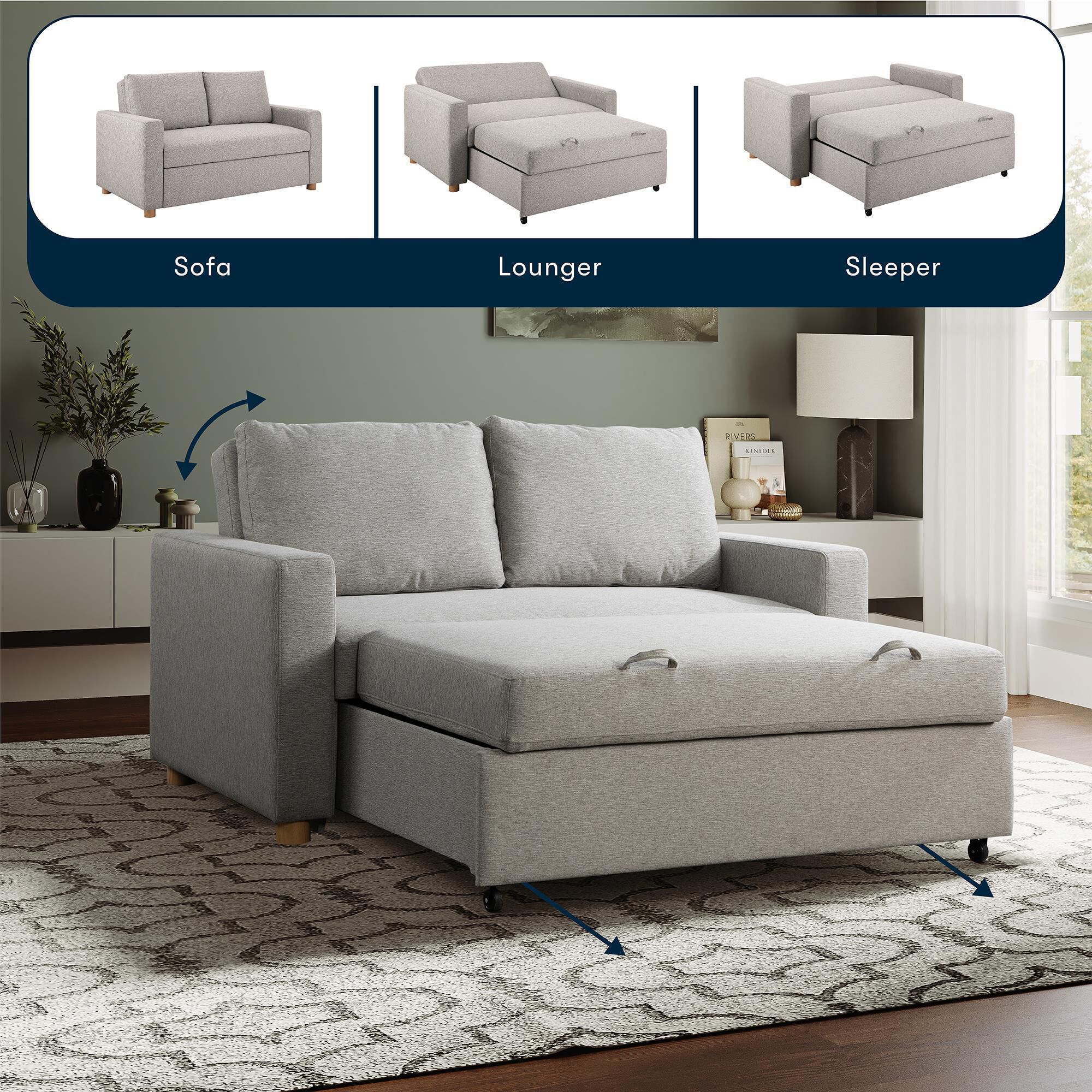 Serta Tyler Convertible Sofa in Light Grey